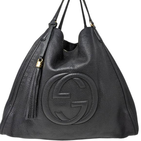 Gucci Handbags - GUCCI Large Soho Pebbled Black Leather Calfskin Tote